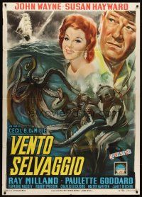 7e415 REAP THE WILD WIND Italian 1p R54 art of John Wayne, Susan Hayward & scuba divers vs octopus!