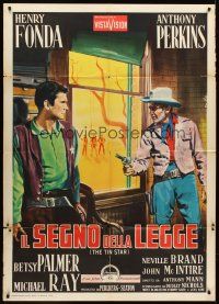 7e459 TIN STAR Italian 1p '57 different art of cowboys Henry Fonda & Anthony Perkins!