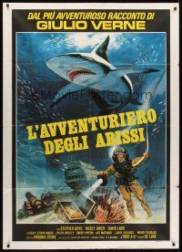 7e460 TREASURE OF JAMAICA REEF Italian 1p '75 cool art of scuba diver & shark underwater!