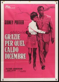 7e474 WARM DECEMBER Italian 1p'73 full-length image of Sidney Poitier with arm around Ester Anderson