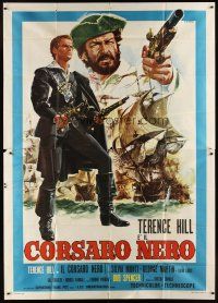 7e085 BLACKIE THE PIRATE Italian 2p '71 cool art of Terence Hill & Bud Spencer by Renato Casaro!