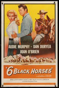 7g026 6 BLACK HORSES 1sh '62 Audie Murphy, Dan Duryea, sexy Joan O'Brien, 1 was deadly to them!