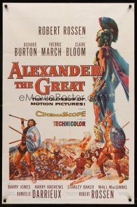 7g044 ALEXANDER THE GREAT 1sh '56 Richard Burton, Frederic March, cool battle artwork!
