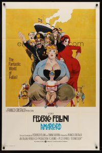 7g055 AMARCORD int'l 1sh '74 Federico Fellini classic comedy, Juliano Geleng artwork!