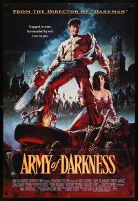 7g069 ARMY OF DARKNESS 1sh '93 Sam Raimi, great artwork of Bruce Campbell with chainsaw hand!