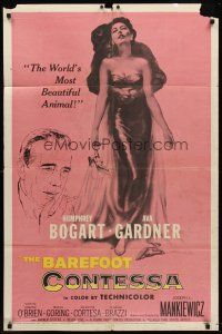 7g083 BAREFOOT CONTESSA 1sh '54 Humphrey Bogart & artwork of sexy full-length Ava Gardner!
