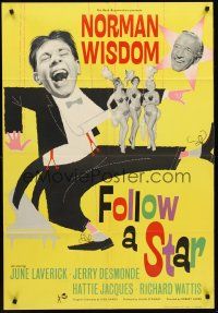 7g009 FOLLOW A STAR English 1sh '59 art of wacky Norman Wisdom & showgirls!