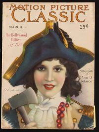 7j079 MOTION PICTURE CLASSIC magazine March 1929 cool art of Olive Borden with hatchet by Don Reed!