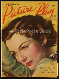 7j089 PICTURE PLAY magazine October 1936 wonderful artwork of pretty Rosalind Russell!