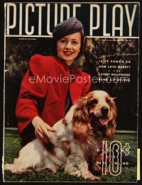 7j093 PICTURE PLAY magazine October 1938 Olivia De Havilland & her cocker spaniel by Bob Wallace!