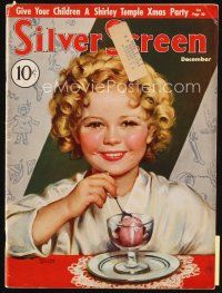 7j057 SILVER SCREEN magazine December 1935 art of Shirley Temple eating ice cream by Marland Stone!