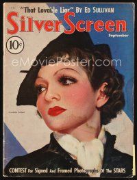 7j054 SILVER SCREEN magazine September 1935 artwork of Claudette Colbert by Marland Stone!