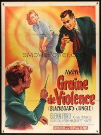 7k302 BLACKBOARD JUNGLE French 1p '55 Richard Brooks classic, great different art by Roger Soubie!