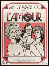 7k505 L'AMOUR French 1p '73 ultra rare Paul Morrissey & Andy Warhol, sexy art by J. David!