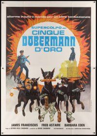 7k033 AMAZING DOBERMANS Italian 2p '76 best different artwork of dogs carrying weapons & cash!