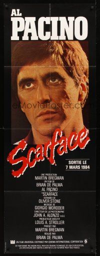 7m053 SCARFACE French door-panel '84 close up of Al Pacino as Tony Montana, Brian De Palma!