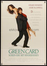 7m091 GREEN CARD German 33x47 '90 Gerard Depardieu, Andie MacDowell, directed by Peter Weir!