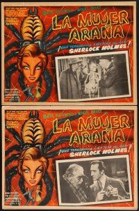 7m615 SHERLOCK HOLMES & THE SPIDER WOMAN 2 Mexican LCs R60 Basil Rathbone, mistress of murder!