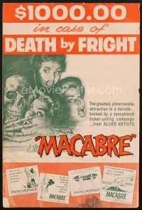 7m423 MACABRE pressbook '58 William Castle, art of skeleton & screaming babes in graveyard!