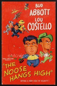 7m437 NOOSE HANGS HIGH pressbook '48 cool cartoon art of Abbott & Costello on the run from crooks!
