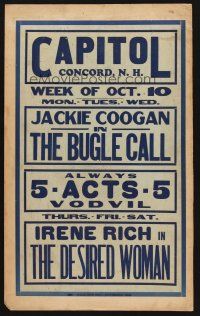 7m153 CAPITOL CONCORD WC '27 Jackie Coogan in The Bugle Call, Irene Rich in The Desired Woman!