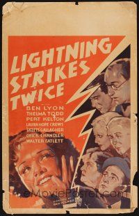 7m239 LIGHTNING STRIKES TWICE WC '34 Ben Lyon, pretty Thelma Todd, wacky artwork of cast!