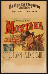 7m257 MONTANA WC '50 artwork of cowboy Errol Flynn pointing gun, Alexis Smith