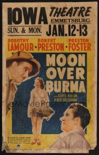 7m258 MOON OVER BURMA WC '40 Dorothy Lamour, Robert Preston & Preston Foster in Asia!
