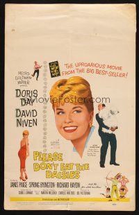 7m278 PLEASE DON'T EAT THE DAISIES WC '60 artwork of pretty smiling Doris Day, David Niven w/dog!