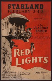 7m283 RED LIGHTS WC '23 art of Alice Lake on derailed train hanging over cliff!