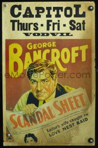 7m291 SCANDAL SHEET WC '31 art of George Bancroft with wife Kay Francis on newspaper front page!