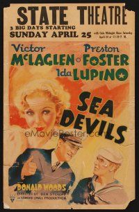 7m292 SEA DEVILS WC '37 artwork of Ida Lupino, sailors Victor McLaglen & Preston Foster!