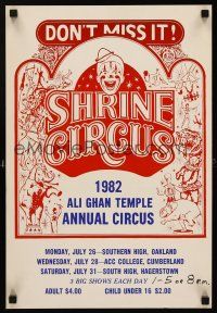 7m297 SHRINE CIRCUS WC '82 great artwork of clowns & performing animals!