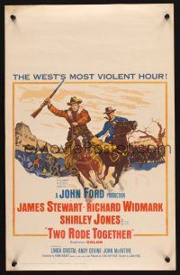 7m323 TWO RODE TOGETHER WC '61 John Ford, art of James Stewart & Richard Widmark on horses!