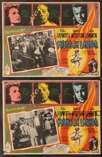 7m566 FIRE DOWN BELOW 4 Mexican LCs '57 full-length sexy Rita Hayworth, Robert Mitchum & Jack Lemmon