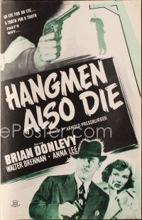 7m395 HANGMEN ALSO DIE pressbook R47 directed by Fritz Lang, Brian Donlevy, great dramatic art!