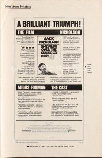 7m439 ONE FLEW OVER THE CUCKOO'S NEST pressbook '75 Jack Nicholson, Milos Forman classic!