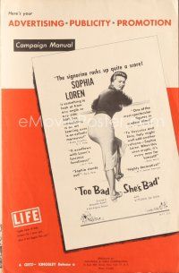7m473 TOO BAD SHE'S BAD pressbook '55 De Sica, Sophia Loren uncovers her most talked about talents!