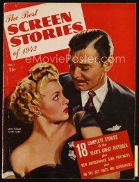 7p171 BEST SCREEN STORIES OF 1942 vol 1 no 1 magazine '42 art of sexy Lana Turner & Clark Gable!