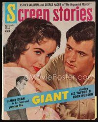 7p178 SCREEN STORIES magazine November 1956 James Dean, Elizabeth Taylor & Rock Hudson in Giant!