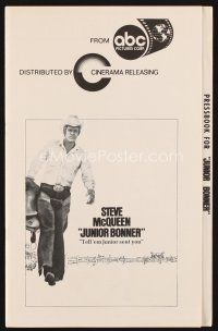 7p361 JUNIOR BONNER pressbook '72 full-length rodeo cowboy Steve McQueen carrying saddle!