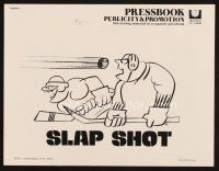 7p395 SLAP SHOT pressbook '77 Paul Newman hockey sports classic, great art by R.G.!