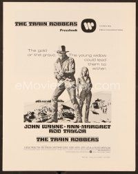 7p407 TRAIN ROBBERS pressbook '73 great full-length art of cowboy John Wayne & sexy Ann-Margret!