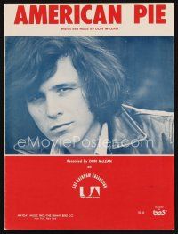7p269 AMERICAN PIE sheet music '72 with words & music by Don McLean, who's pictured!