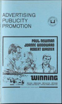 7p411 WINNING pressbook '69 Paul Newman, Joanne Woodward, Indy car racing art by Howard Terpning!