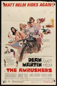 7r034 AMBUSHERS 1sh '67 art of Dean Martin as Matt Helm with sexy Slaygirls on motorcycle!