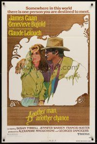 7r046 ANOTHER MAN ANOTHER CHANCE 1sh '77 Claude Lelouch, art of James Caan & Genevieve Bujold!