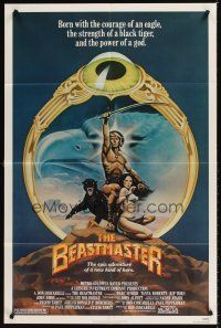 7r081 BEASTMASTER 1sh '82 cool fantasy art of barechested Marc Singer & sexy Tanya Roberts!