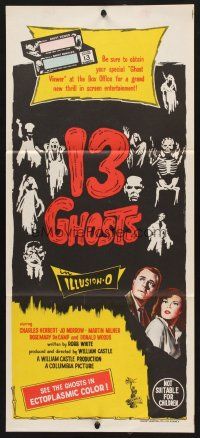 7s620 13 GHOSTS Aust daybill '60 William Castle, spooky art, cool horror in ILLUSION-O!