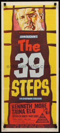 7s623 39 STEPS Aust daybill '59 Kenneth More, Taina Elg, English crime thriller, cool art!